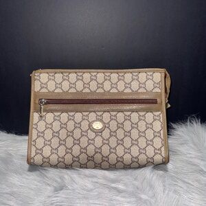 Gucci Plus Vintage Beige and Brown Monogram Pouch